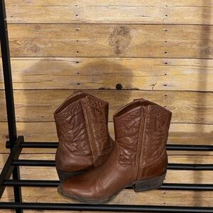Brown Leather Ankle Cowboy Boots